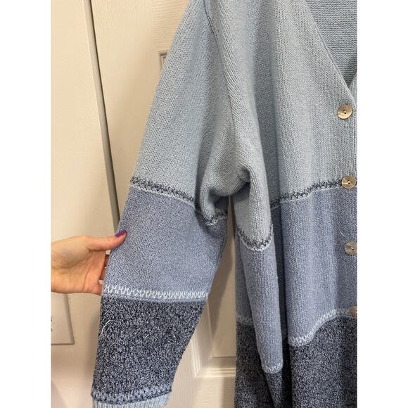 Ulla Popken Blue Patchwork Lagenlook Relaxed Cardigan Size 24/26 - Picture 2 of 8